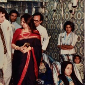 Dilip Kumar, Indian film actor with actress wife Saira Bano visit to Fatimid Foundation in 1988
